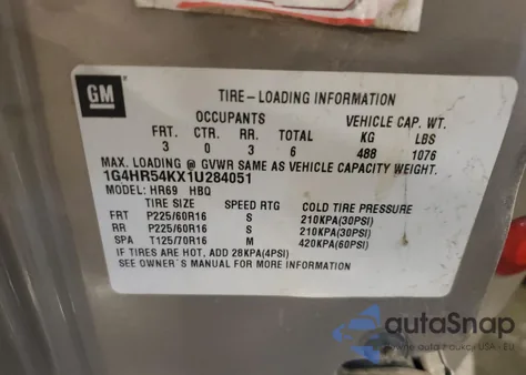 2001 Buick Lesabre Limited z USA, uszkodzony, nr VIN 1G4HR54KX1U284051